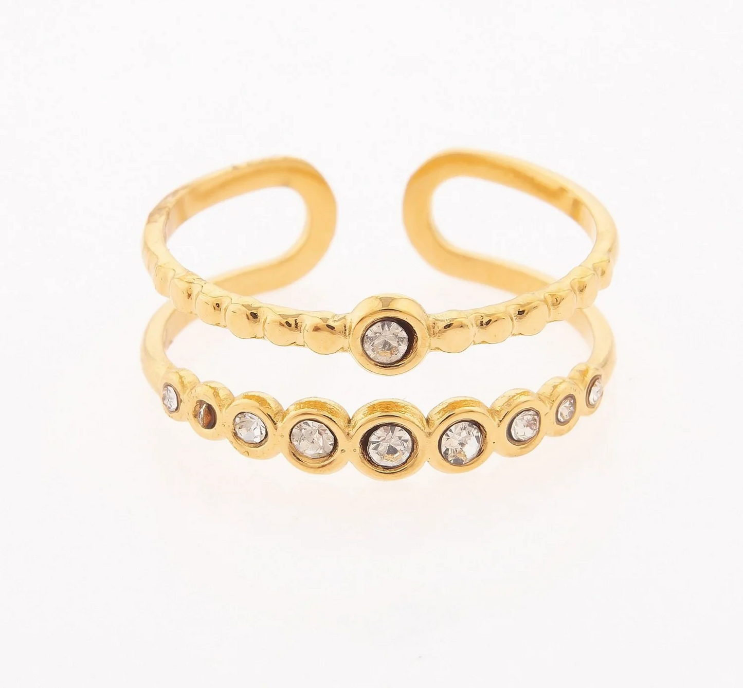 Anel Duplo Pedras | Dourado