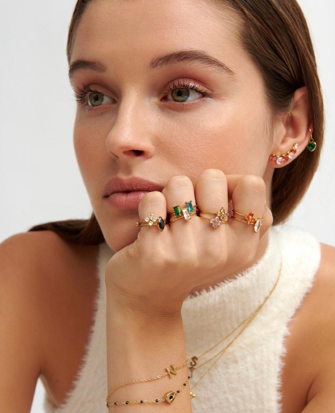 Anel Flor Creme | Dourado