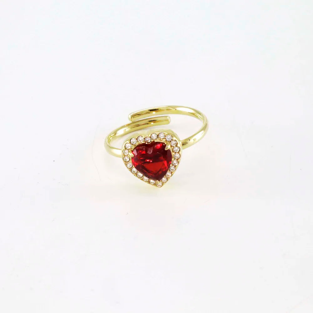 Anel Coração Vermelho | Dourado