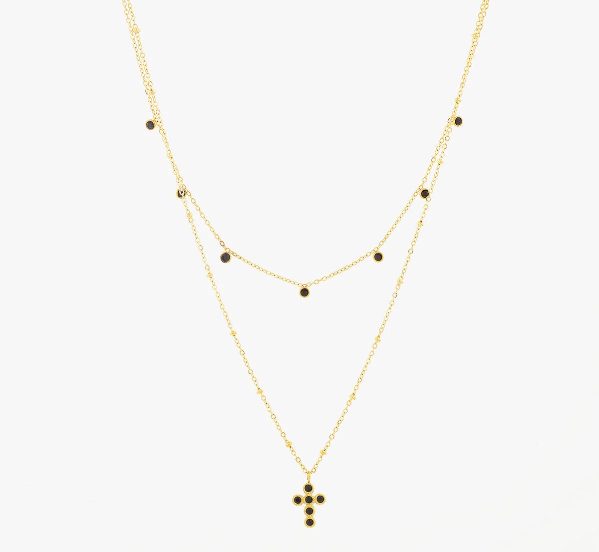 Colar Duplo Cruz | Dourado