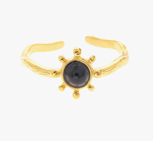 Anel Sol Preto | Dourado