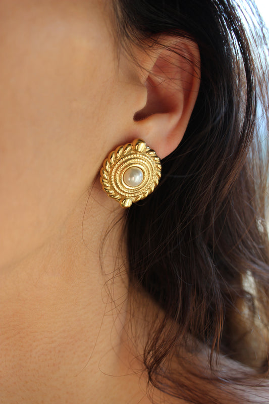 Brincos Medalha Perola | Dourado