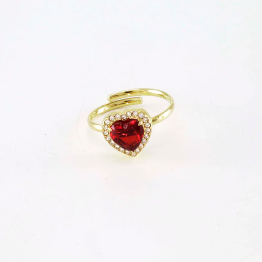 Anel Coração Vermelho | Dourado